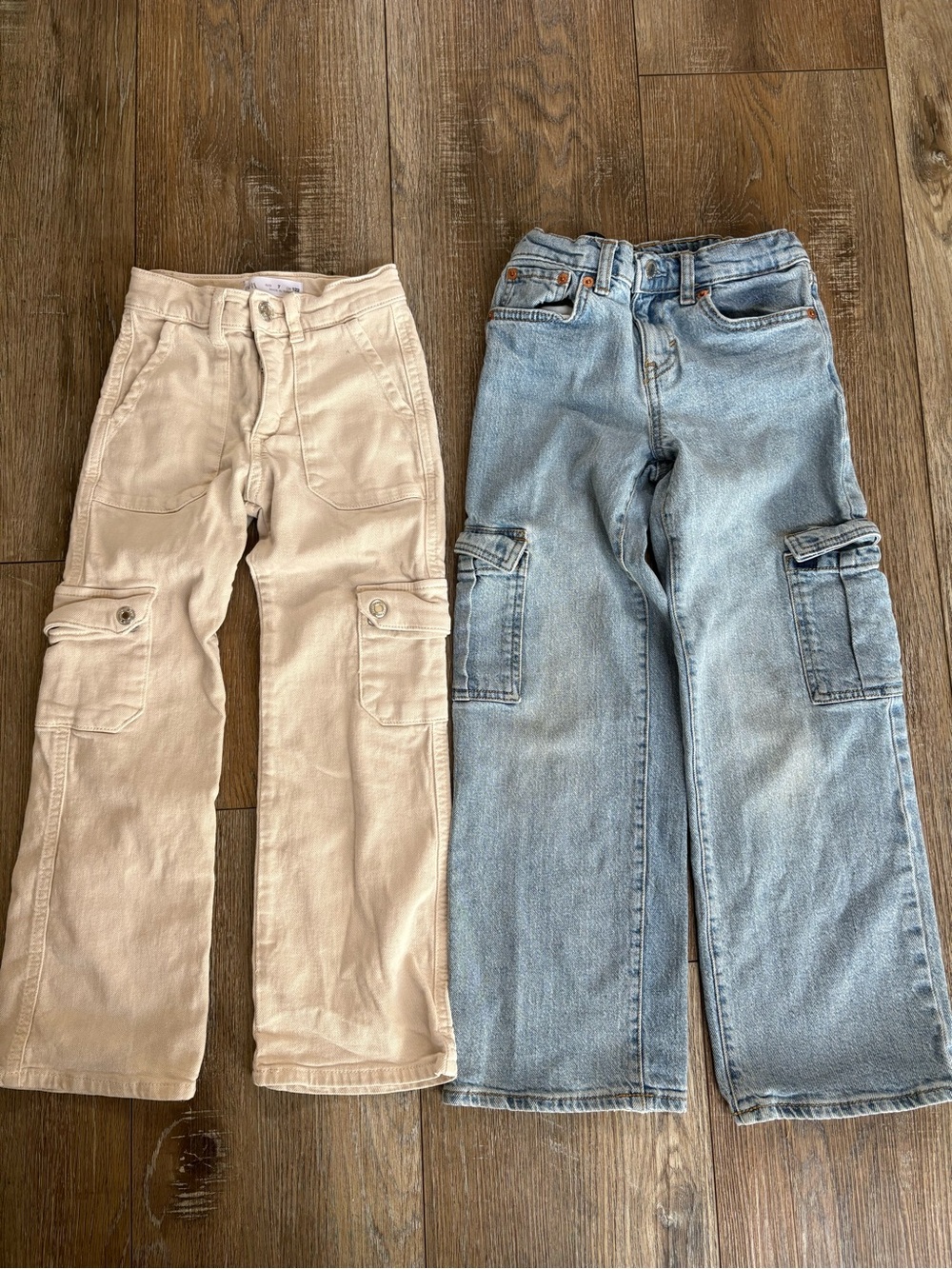 Zara LEVIS Kids beige Cargo Pants in Light Blue Denim baggy bundle size 7